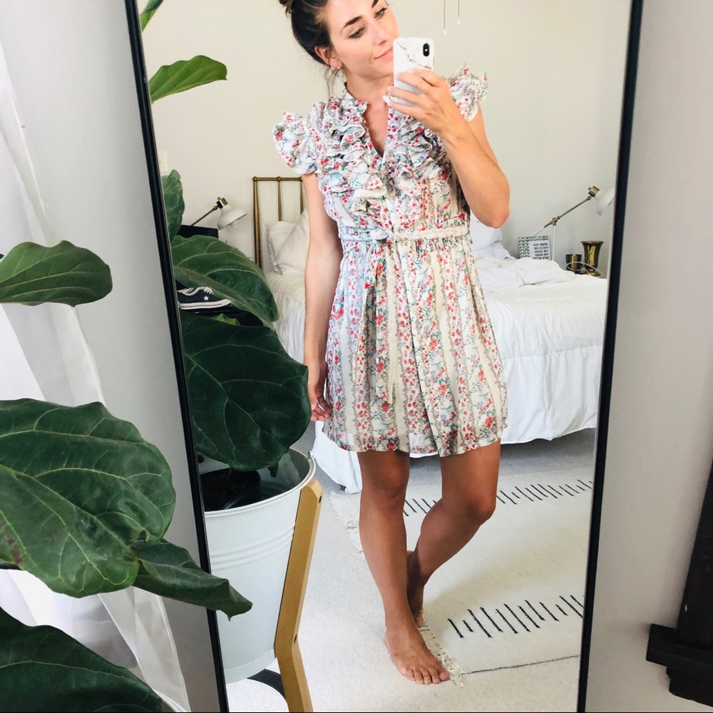 Forever 21 Ruffle Chiffon Button Down Dress Sz M
